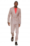 Light Brown mens double breasted wool suit custom made in a one button closure with four buttons in all - paired with flat front full leg narrow bottom dressy pants for the modern young fella look