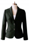 Dazzle all day in this stunning black blazer, that highlights hand sewn rolled notch lapels, a tapered waist for figure contouring and hand molded shoulders. With one upper welt pocket and two lower pockets with flaps, it makes a sexy office apparel. It closes with two front buttons and can also be tailored with wrinkle free wool.