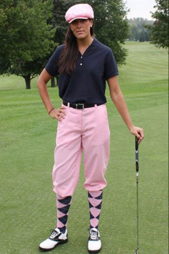 Womens plus fours and knickbockers - perfectly tailor made to measure in a low waist slim fit style for the young look. Comfortable yet dressy, with belt loops and zip front closure, side pockets and elastic stretch at the knee make this a must have for the golf course!