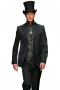 A three-piece work of art made up of a hand-tailored v-neck single breasted five button vest with no lapels, a slim cut single breasted two button suit jacket, and completed by a pair of reverse pleat slim cut suit pants.