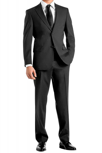 A slim fit hand-tailored virgin cashmere suit made up of a single breasted two button suit jacket with pressed high notch lapels and a pair of flat front suit pants.