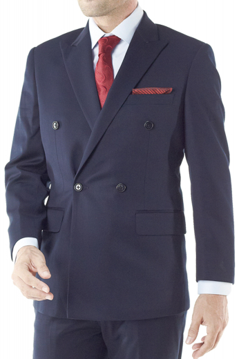 Elegant and sauve is this made to measure mens navy suit - double breasted two over six - worn with custom made navy wool pants