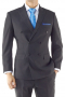 Traditional navy wool suit for men - custom made - three over six double breasted - side vents - navy wool flat front pants