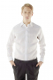 A formal custom tailored men's suit shirt with an Ainsley collar, rounded barrel cuffs, and a placket front.