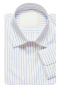 A tailor-made men's classic striped suit shirt with an Ainsley collar, rounded barrel cuffs, a plain front, a plain back, and standard tailored tails.