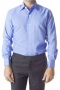 A men's slim cut dress shirt custom tailored with an Ainsley collar, rounded edge French cuffs, and a plain front and back solid color for simple elegance.