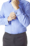 A men's slim cut dress shirt custom tailored with an Ainsley collar, rounded edge French cuffs, and a plain front and back solid color for simple elegance.