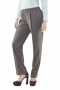 Elastic extra comfortable custom-made charcoal women pants featuring flat fronts, No front fly, No pockets with hand sewn hems. Elastic soft waistband for all day comfort. Custom made in wrinkle resistant and washable wool in any color for busy working women.
