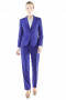 Sexy bespoke pant suits with hip length slim jackets and flare legs custom pants. Formal party wear jackets lay out flapped lower pockets, buttoned sleeves cuffs, notch lapels and two front buttons to close. Flare legs bootcut pants with front zipper fly and buttoned waistband are ideal casual office wears. These royal blue pant suits can be ordered in wool and or cashmere.