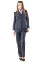 Impressive handmade black pant suits displaying slim jackets with wide notch lapels, three front buttons, double piped lower pockets and buttons on the cuffs, and bootcut flare legs pants with flat fronts and waistband buttons with front zipper fly for closure.