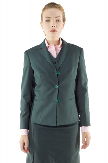These custom tailored dark green formal pant suits and vests are hand sewn with wool and or cashmere. Impressive slim cut V neck vests display five front buttons to close, angled V cut bottoms and two made to measure flapped lower pockets. Flat front custom pants incorporate stylish slash pockets on the front and zipper fly with buttoned waistband for closure. Handmade formal jackets unveil impressive doubly piped lower pockets, four buttons on cuffs sleeves and three front buttons.