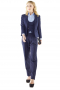 Here’s one stunning made to measure navy blue pant suits putting to view figure defining U-neck vests with adjustable back buckles and shawl collar, snug fit pants with reverse double pleats and short length jackets with hand molded shoulders. The bespoke double breasted vests incorporate four buttons, two to close. Custom pants flaunt front slash pockets and wide waistbands with buttons, accompanied by zipper fly. Tailored slim jackets boast two front buttons and impressive lower pockets with flaps.