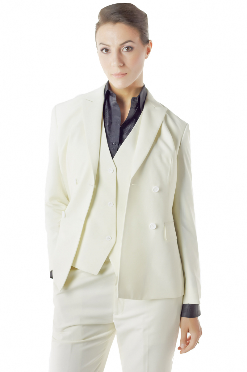 Womens custom made white pant suits with vests | Order Online