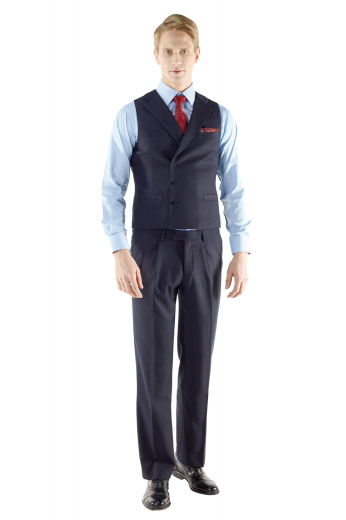 Style no.15282 - Add some flair to your style with this double breasted made to measure waistcoat. Cut to a slim fit, this striking custom tailored 3-button layering piece features a small notched lapel, handmade upper welt pocket and two lower pockets.