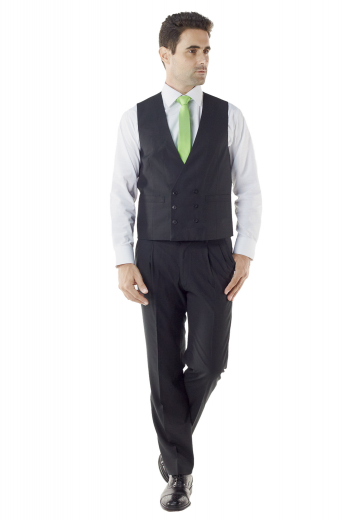 Check out this gorgeous made to measure double breasted 6-button waistcoat made by expert tailors and featuring welt pockets, no lapels and medium gorge. This men’s custom vest is perfect for adding some refined flair to any look.