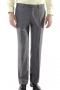 In a classic Prince of Wales check design are these sophisticated men's wrinkle resistant grey wool pants with a comfortable standard cut, a flat front pleat design, extended belt loops, and standard hand sewn cuffs. This is a great pair of pants for the office.