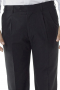 A pair of men's made to measure wool and silk pants with a handmade double pleated design in a striking black color. These tailor made single standard reverse pleat men's bespoke pants are great for formal office wear and can easily be paired with anything.

