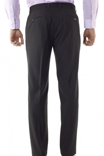 A pair of skillfully hand-tailored men's standard fit suit pants with handmade flat front style, custom tailored two front slash pockets, made to measure two back pockets and so much more, all in a flattering dark blue blend of Italian wool and cashmere.