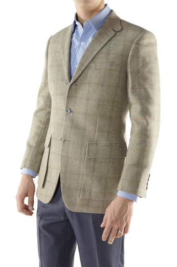 Order online this custom made Men's hunter sports coat handmade by professional tailors and composed of made to measure traditional British cut, three buttons, cargo pocket with flaps and notch lapel.