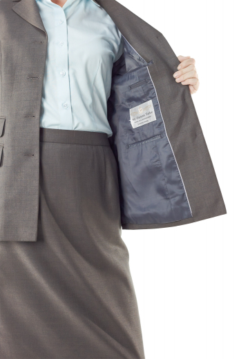 Womens Made To Measure Light Gray Blazers These trendy party wear bespoke light gray blazers with tailor made notch lapel collars are stunning formals for stylish women. You can wear them with custom vests, suit pants and handmade skirts. They display four made to measure front buttons, four tailored cuffs buttons, two custom made flapped lower pockets and one flapped ticket pocket on front right.