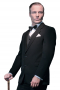 Smart and sauve is this handmade two-button notch lapel black dinner suit made with tailored gross grain lapels and made to measure three buttons on each sleeve. This elegant tuxedo is matched with custom made pleated pants.