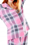 Bespoke plaid pajamas displaying handmade loose fit pants flashing zipper fly for front closure and elastic waistband, and made to order loose casual shirts with tailored matching front closure buttons and tailor made squared bottoms. These cotton pajamas can be made wrinkle proof as well.