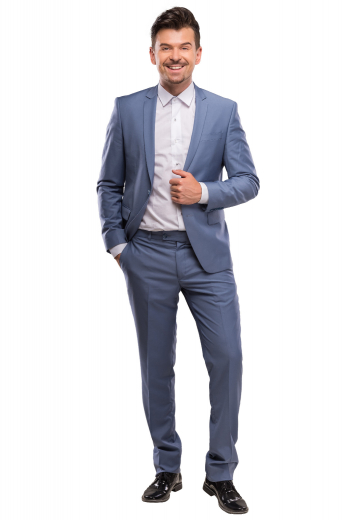 A handmade slim fit suit composed of a tailored single breasted two button suit jacket with custom made rolled notch lapels elegantly adorned with a boutonniere, paired with stunning made to measure flat front pants, perfect for the office.