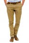 A master class microfibre wool blend makes up this custom made pair of camel slim fit flat front casual slacks with slash pockets, extended belt loops, and hand-sewn hems.