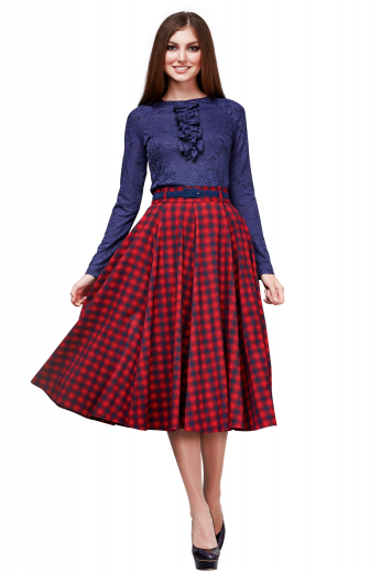 With super impressive flares and three inches wide waistband, these gorgeous tailor made plaid skirts are attractive calf length office wears. They close with a concealed back zipper and can be custom made with wrinkle proof fabrics.