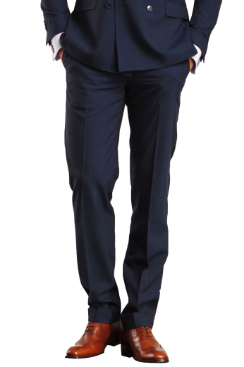 These mens bespoke light navy blue dress pants in cashmere wool are just the right formals that you can wear to work daily. With a comfortable flat front and a zipper fly, these mens custom made light navy blue dress slacks can also be worn to interviews and board meetings. These mens custom made navy blue dress pants have a 2 point button and hook closure, 2 front slash pockets, 2 back pockets, and 2 inch turned-up Cuffs. You can buy these exquisite mens handmade cashmere wool dress pants at My Custom Tailor.