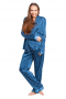 These chic womens handmade blue cotton pyjamas have a custom made shirt and tailor made blue pyjamas. Perfect nightwears for a comfortable sleep, the womens tailor made cotton pyjamas have attractive vented cuff hems. The womens tailor made night shirt has a squared bottom, front close buttons, and a sophisticated flat front. You can buy this stunning womens bespoke pyjama night suit at My Custom Tailor at super affordable rates.