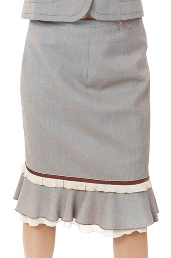 This womens custom made light grey wool skirt is a stunning formal for stylish women who like to have an updated work look. This womens tailor made flared skirt features a back zipper closure and a neat flat front. You can buy this womens handmade mid calf length flared skirt at My Custom Tailor to upgrade your wardrobe of stylish womens tailor made formal garments at super affordable rates.