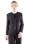 This super trendy womens handmade black tuxedo suit in wool - featuring a tailor made slim fit jacket and custom made baggy pants - gives a never-seen-before kind of formal look. The womens tailor made suit pants have a flat front, 2 on-seam front pockets, 2 beautifully hand sewn cuffs hems at the bottom, a zipper fly, and a 2 point button and hook closure. The womens bespoke tuxedo jacket is a show stealer with a princess dart front and back, 2 lower welt pockets, a rounded collar, and 5 front close buttons.