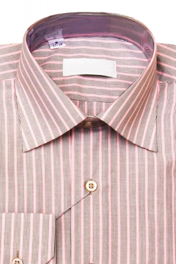 This absolutely classic mens tailor made striped salmon dress shirt in Supima cotton is perfect for interviews and daily office work. This mens handmade striped business dress shirt has a full spread collar with 3 inch collar points. With iconic features like perfectly rounded mitered barrel cuffs, a standard yoke, and standard tails, this mens handmade striped cotton dress shirt also has 1 standard upper pocket on the left. Buy this stunning mens tailor made striped cotton dress shirt at My Custom Tailor at low rates.