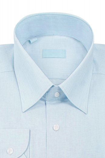This mens handmade blue business shirt in poplin cotton has a standard yoke and standard tails. This mens made to order dress shirt also features a plain front, a plain back, and a stunning European narrow forward point collar with 3 inch wide collar points. Fabricated to display 2 iconic rounded barrel cuffs and a standard pocket on the left, this mens handmade formal shirt looks stunning at all work events. You can buy this mens bespoke cotton dress shirt at affordable rates from My Custom Tailor for a neat work look.