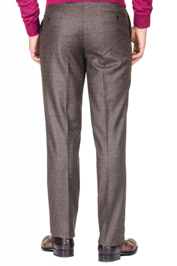 These super elegant mens handmade dress pants in 130s wool are fabricated to display an iconic waistband that's extended with a button to adhere to men of all sizes. These mens tailor made grey dress slacks have a flat front, 2 on-seam front pockets, and 2 delicately sewn welted back pockets on both the sides with 2 buttons through both the pockets. These mens bespoke wool dress pants also have intricately hand sewn cuff hems and a zipper fly. You can buy these mens custom made grey dress slacks at My Custom Tailor. 