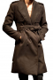 This gorgeous womens tailor made dark brown wool overcoat features a shawl collar that's adorned with 2 3-inch-wide lapels. Ending just above the knees, this one-of-its-kind of womens bespoke dark brown overcoat features an epulatter on both shoulders, buttoned epaulettes on both the cuffs, a beautiful back with a sewn down belt with 4 pleats above and under belt, and 2 slanted lower pockets. The edges of the pockets and lapels of this womens handmade wool overcoat are hand stitched by skilled weavers at My Custom tailor.
