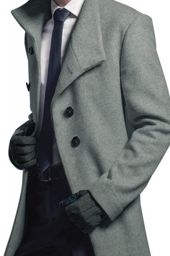 This stunning mens tailor made cashmere wool silver overcoat will give you an unbeatable formal work look that'll make you be the trendsetter you always wanted to be. This mens bespoke slim fit overcoat with a single breasted pattern and 2 black front close buttons also features stunning hand moulded shoulders and 2 slanted lower pockets that look classy. You can buy this mens custom made slim fit silver winter jacket at My custom Tailor at rates that you will be able to afford easily.