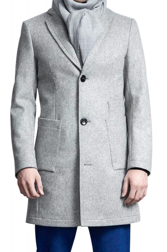Made with the highest quality pure cashmere wool from My Custom Tailor, this mens handmade light grey winter jacket is a stunning overcoat that you can wear to beat winter chills. This mens bespoke cashmere wool overcoat with a single breasted pattern has 3 front close buttons, 2 3-inch-wide notch lapels with double track stitched edges, and a center vent. Ending just above the knees, this mens made to order topcoat features 2 lower squared patch pockets with double track stitched edges and 1 stunning ticket pocket on the left.