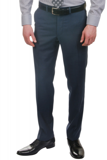 These mens made to order metallic blue dress pants in 120s wool are perfect for attending interviews and regular office work. These mens bespoke slim fit formal pants with a flat front feature an iconic display of hand sewn cuff hems at the bottom, 2 front slash pockets, 2 back pockets, extended belt loops, a 2 point button and hook closure, and a zip fly. You can buy these stellar mens handmade slim fit wool dress pants at My Custom Tailor for a dapper work look.