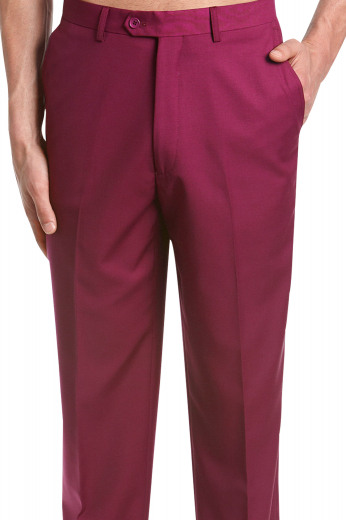 These mens handmade slim fit cotton dress pants from the iconic range of custom made formals at My Custom Tailor are exclusively designed for men who like to stay stylish at work. These mens handmade burgundy dress pants feature deftly hand sewn cuff hems at the bottom, extended belt loops, and a 2 point button and hook for front closure. With a zip fly, 2 front slash pockets, and 2 back pockets, these mens tailor made slim fit dress pants are ideal workwear for all seasons. Wear them to feel luxury like never before.
