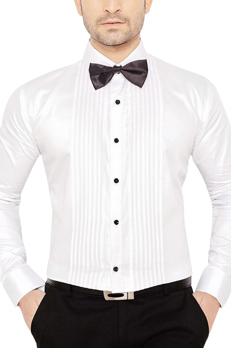 This must buy mens made to order Egyptian cotton tuxedo shirt comes from the premium range of stunning handmade garments at My Custom Tailor. This iconic mens tailor made slim fit tuxedo shirt features a placket front with a pleated style. With a plain back, 2 classic squared edge french cuffs, and a semi spread collar to display, this mens handmade white tuxedo shirt can be worn to weddings and corporate parties. Wear it to feel the touch of softness and luxury like you've felt never before.