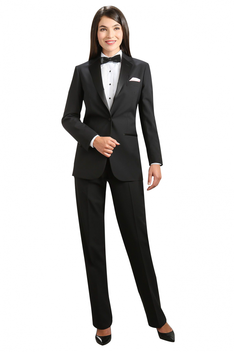 womens black tuxedo pants with satin stripe