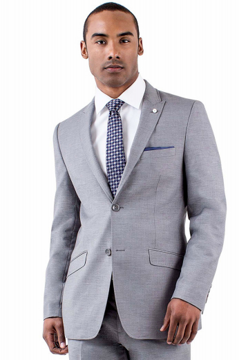 Mens handmade single breasted silver wool suit from the classic range of handmade formals at My custom Tailor. Perfect for formal gatherings and work. Presents a mens handmade slim fit jacket and mens tailor made suit pants with 2 point hook and button closure. The mens bespoke slim fit jacket has 2 rolled peak lapels, 1 boutonniere on the left lapel, 2 front close buttons, 2 slanted lower flap pockets, and 1 upper welt pocket. The mens bespoke dress pants feature hand sewn cuff hems, 2 front slash pockets, and 2 back pockets. 