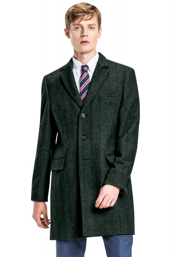 This iconic mens tailor made charcoal grey overcoat in 120s wool is made to complement the style of modern men at work. With a stunning single breasted pattern and 3 front close buttons, this mens bespoke slim fit topcoat features 2 trademark rolled notch lapels, 1 upper welt pocket, and 2 lower pockets with flaps. Buy this mens custom made wool overcoat at My Custom Tailor where weavers can also customise this stunning mens overcoat by hand stitching the edges of the lapels and pockets for extra sophistication and neatness. 