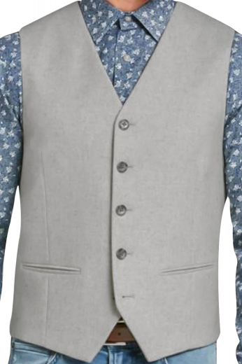 Dapper mens handmade light grey vest in poplin cotton. Gives a stunning work look that you can flaunt at board meetings and interviews. With a stunning plaid pattern, this mens custom made slim fit vest features 5 color contrasting black front buttons to close. This mens tailor made cotton waistcoat also shows an amazing display of features like a stylish V-neck and 2 piped lower pockets. You can buy this handsome mens made to measure vest to be a part of your premium quality handmade corporate garments at My Custom Tailor.