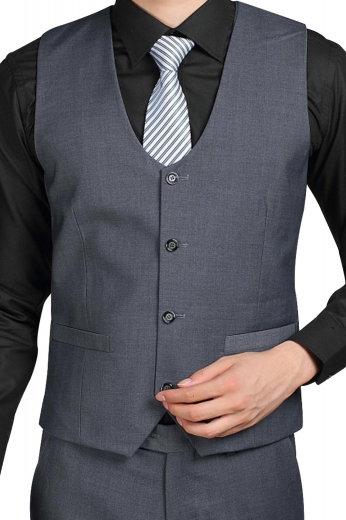 Deftly hand stitched mens bespoke grey vest in twill cotton. Can be worn to board meetings and corporate events. This single breasted mens handmade vest is adorned with a curved U-neck and a 4 button front closure. With a slim cut fitting and an adjustable buckle at the back, this iconic mens tailor made waistcoat with a cloth back also features 2 welted lower pockets and a high gorge. Buy it at My custom Tailor and be the trendsetter you always wanted to be.