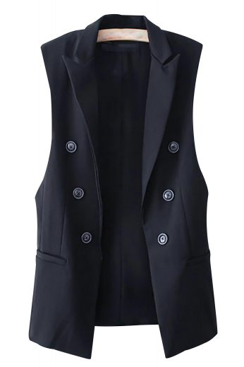 This amazingly beautiful womens tailor made dark blue vest in poplin cotton is a showstopper with a slim cut fitting and a double breasted pattern. With the inclusion of 6 front buttons, 3 to close, this elegant womens handmade vest looks pretty with a squared front bottom, 2 lower welted pockets, and 2 peak lapels. This handmade cotton vest for women also features a cloth back with an adjustable buckle for perfect body contouring around the waist. Buy it at My Custom Tailor and be the style icon you always wanted to be. 