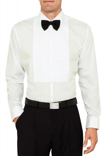 This stylish mens tailor made ivory tuxedo shirt in Sea Island Cotton is a perfect mens tailor made dinner shirt for weddings and parties. This mens bespoke slim fit evening shirt flaunts an iconic Ainsley collar with neatly hand sewn squared edge french cuffs and a smooth placket front. Buy this mens tailor made tuxedo shirt to flaunt a dapper look at weddings.