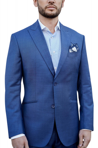 Coming from the house of premium wool garments at My Custom Tailor, this mens bespoke french blue sports jacket is a single breasted stunner with 2 3-inch-wide notch lapels, 1 stunning boutonniere on the left lapel, and 2 front close buttons. This tailor made mens blazer looks every bit classy with 2 slanted double piped lower pockets and a neatly sewn upper welt pocket. The edges of the lapels and pockets of this men custom made wool suit can also be hand stitched. Buy it to experience luxury within budget.
